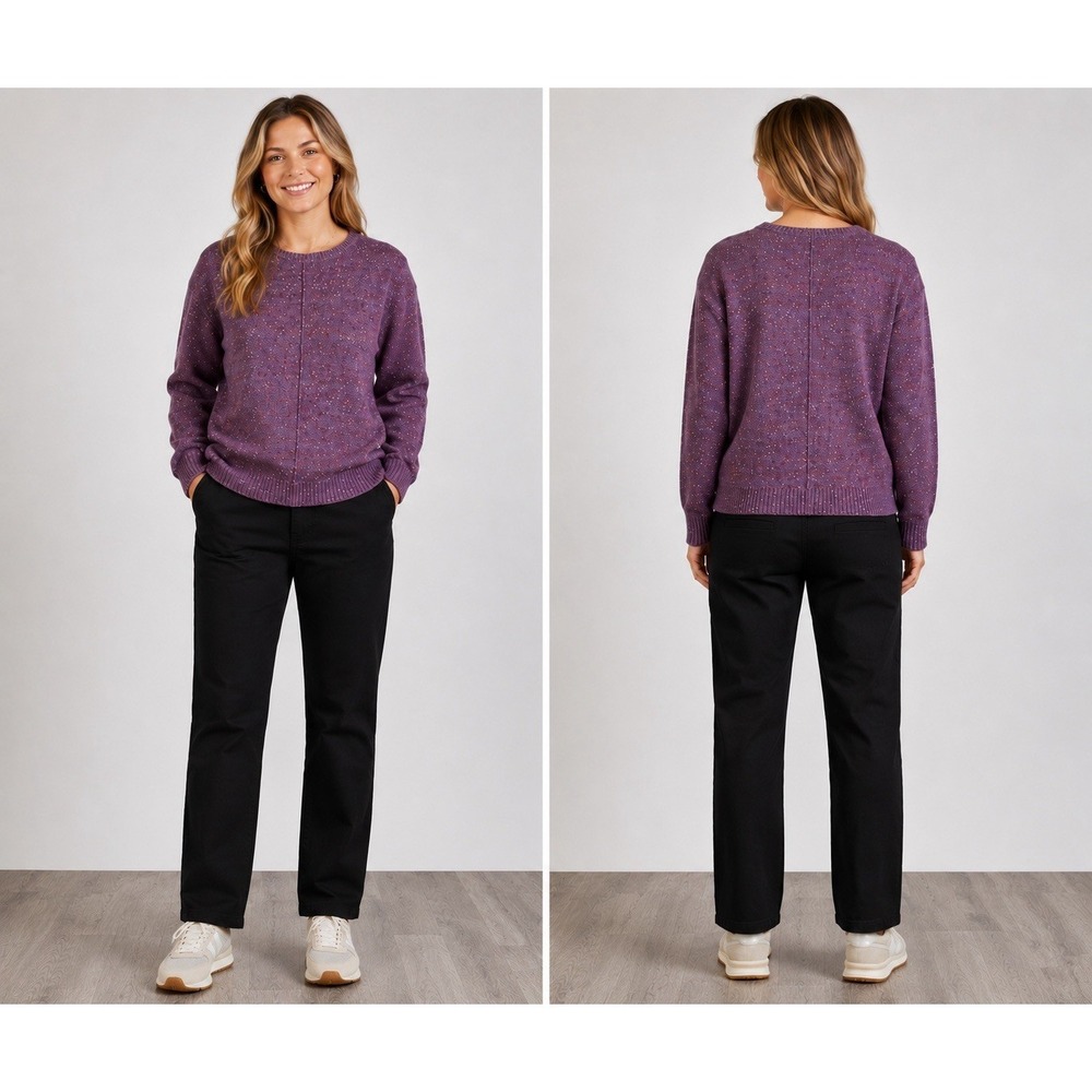 J. Jill Textured Knit Speckled Crewneck Sweater Purple Multicolor Women's Large